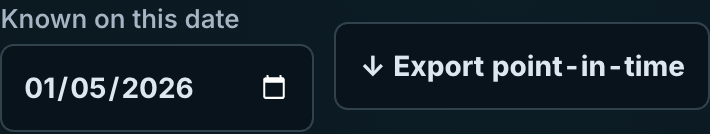 The register’s historical date selector and CSV export